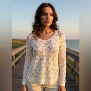 LOFT Cream Textured Knit Top